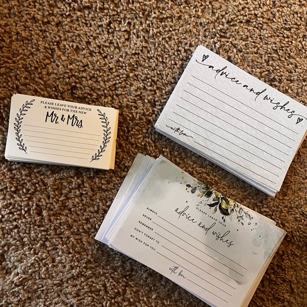 Bridal Shower Advice/Well Wishes Cards/ Where they Game
